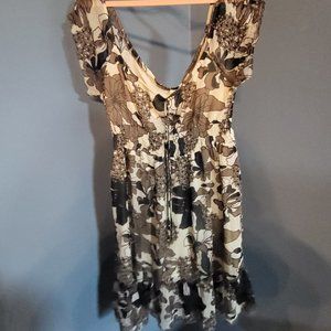 Off-the-shoulder White Dress with Brown Florals from New Glory.